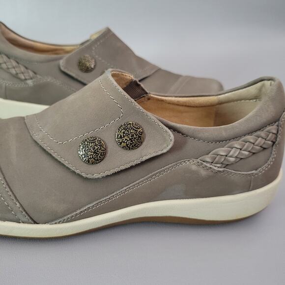 Aetrex Karina Women's Size 10 Leather Monk Strap Loafer Taupe Adjustable Flat - Picture 3 of 13